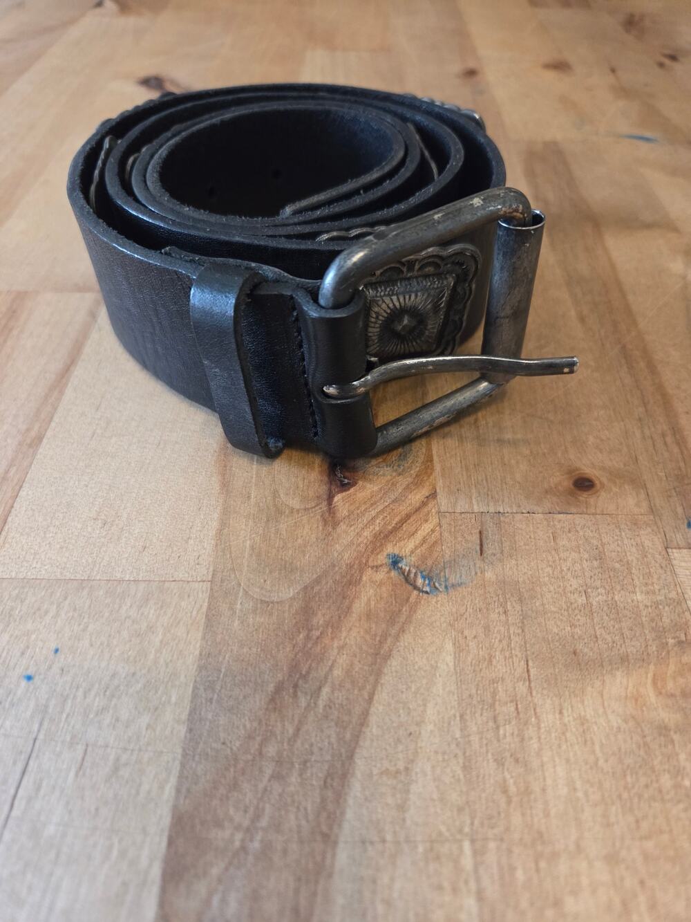 Vintage Garuglieri Italy Black Leather Concho Belt Size L Style 1611 Western